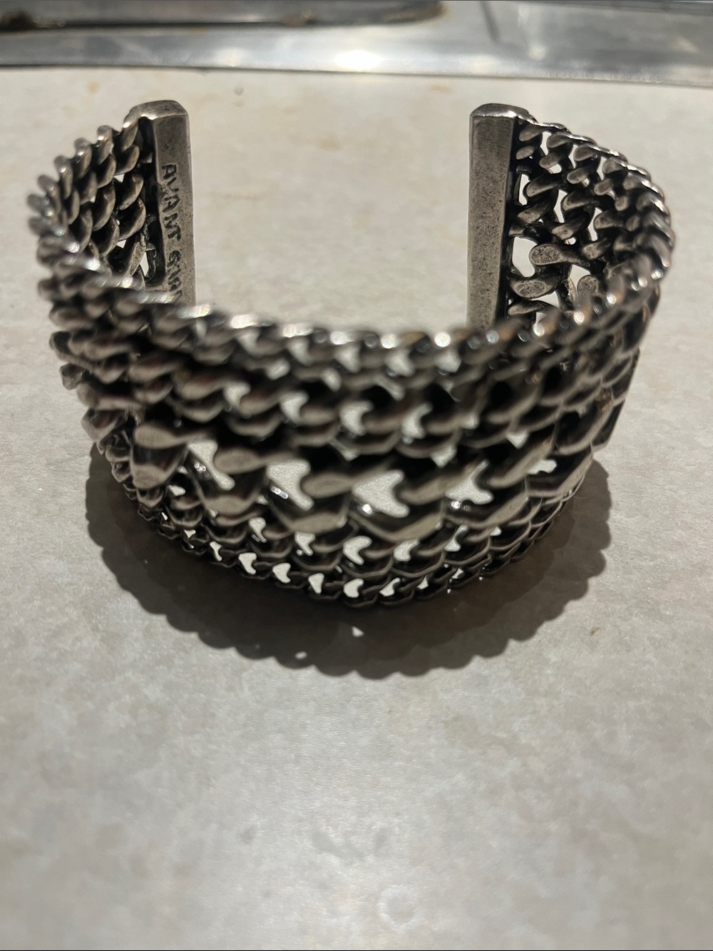 Wide Multi-Row Chain Cuff Bracelet - Silver Tone